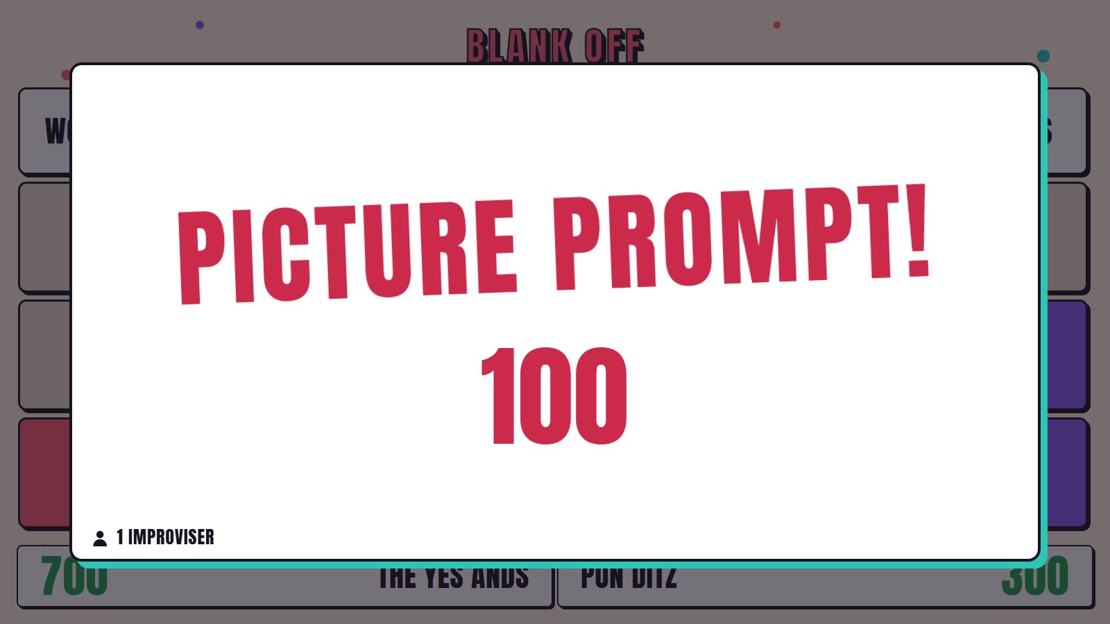 Audience screen: PICTURE PROMPT! 100